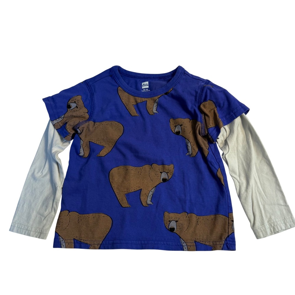 Tea Collection Boys Blue Bear Long Sleeve T Shirt 18-24 months Printed graphic
